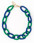 Game Day Chain Link Beaded Necklace-Blue/Green