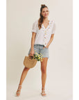 Steps Beach Embroidered Ruffle Top