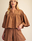 Swing Cape Stripe Top-Camel