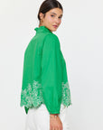 Threaded Bloom Long Sleeve Top-Spring Green