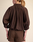 Yvette Puff Sleeve Top-Brown