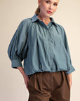 Yvette Puff Sleeve Top-Blue