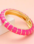 Enamel Bamboo Hinged Bangle Bracelet-Pink