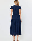 Easy Like Sunday Embroidered Midi Dress-Navy