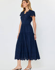 Easy Like Sunday Embroidered Midi Dress-Navy