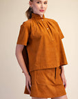 Lucille Stand Collar Top-Camel