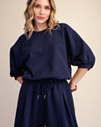 Eleanor Bubble Sleeve Sweatshirt-Navy