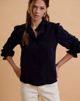 Zaria Mandarin Collar Top-Black