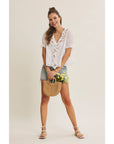 Steps Beach Embroidered Ruffle Top