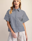 Portside Button Down Top-Navy
