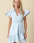 Avah Ruffle Wrap Mini Dress-Blue
