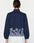 Threaded Bloom Long Sleeve Top-Navy