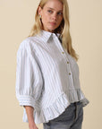 Mattie Striped Ruffle Hem Top-Blue