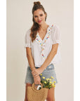Steps Beach Embroidered Ruffle Top