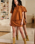 Lucille Stand Collar Top-Camel