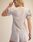 Sunny Stripe Puff Sleeve Top-Beige