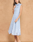 Garden Cutwork Embroidered Midi Dress-Chambray