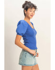 Perfect Fit Puff Sleeve Top-Cobalt