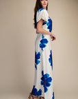 Camellia Puff-Sleeve Maxi Dress-Royal