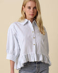 Mattie Striped Ruffle Hem Top-Blue