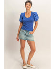 Perfect Fit Puff Sleeve Top-Cobalt