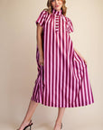 The Iconic Stripe Midi Dress-Plum