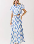 Blue Flax Floral Maxi Skirt