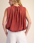 Estelle Pleated Balloon Top-Rust