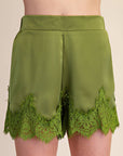 Satin Allure Shorts-Olive