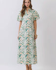 Peacock Puff Sleeve Midi Dress
