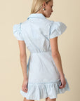 Avah Ruffle Wrap Mini Dress-Blue