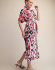Garden Grace Tie Waist Midi Dress-Pink