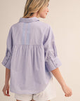 Sweetest Best Friend Embroidered Top- Blue/Papaya