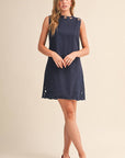Light of Life Embroidered Dress-Navy