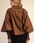 Rosamund Puff Sleeve Top-Brown