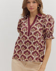 Hopeful Dreamer Floral Top-Wine