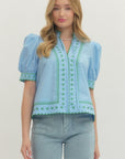 Embroidered Dream Top-Blue