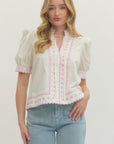 Embroidered Dream Top-Cream