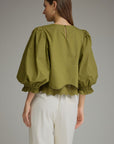 La Belle Puff Sleeve Top-Martini Olive