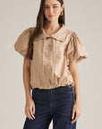 Alessia Puff Sleeve Top-Light Taupe