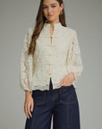 The Mandarin Lace Top-Cream