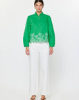 Threaded Bloom Long Sleeve Top-Spring Green