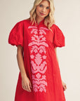 Floral Majesty Shift Mini Dress-Red