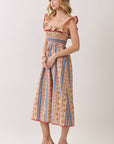 Paisley Stripe Smocked Midi Dress