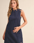 Light of Life Embroidered Dress-Navy