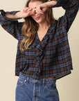 Lena Ruffle Plaid Blouse Top