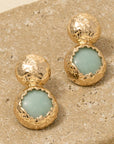 Hammered Dome And Stone Stud Dangle Earrings
