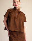 Lucille Stand Collar Top-Brown