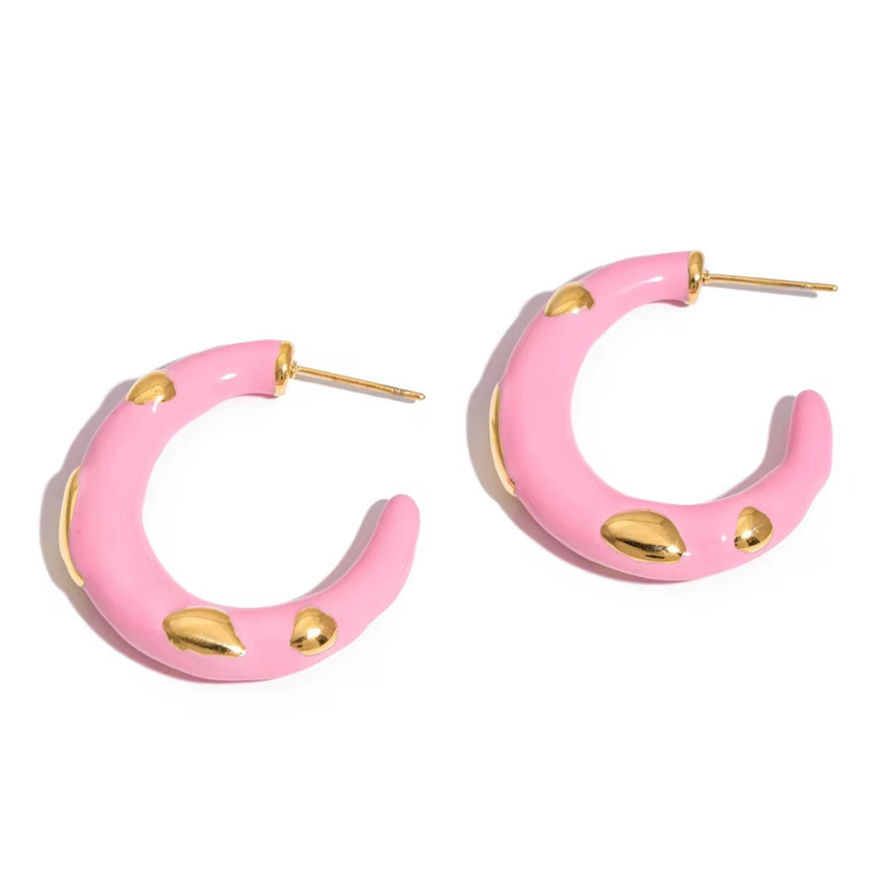 Pink Enamel Hoop Earrings