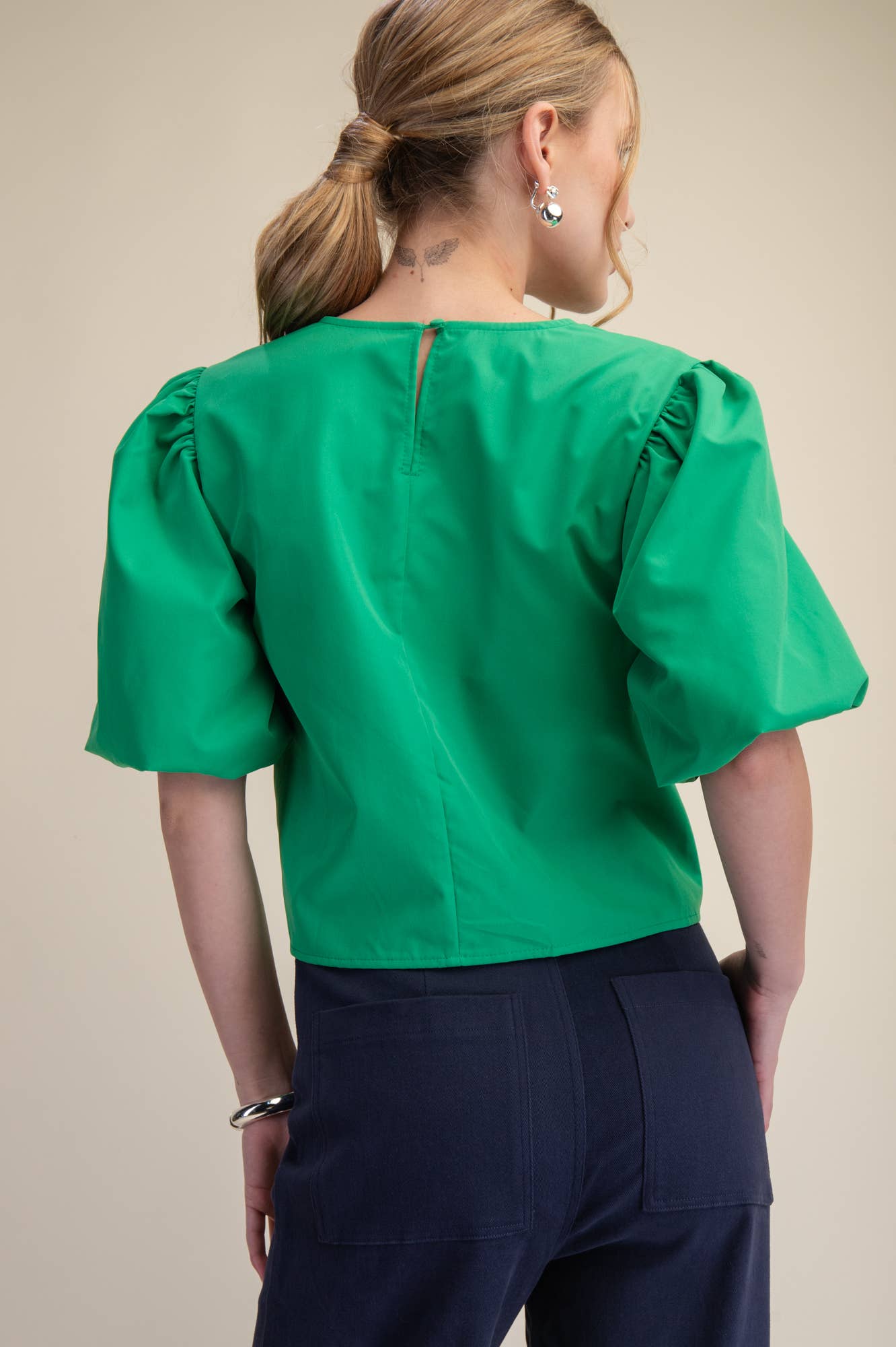 Dahlia Puff Sleeve Top-Green